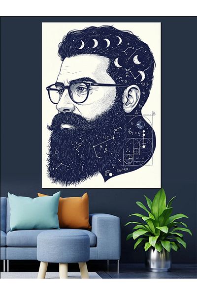 Tablomega Bearded Man Portrait Decorative Canvas - Mdf Wooden Painting