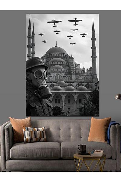 Tablomega War Planes and Mosque Decorative Canvas - Mdf Wooden Painting