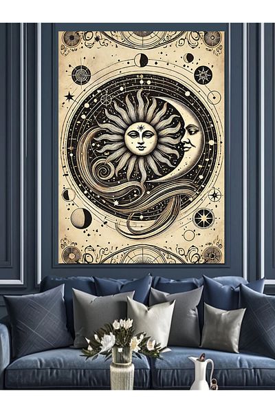 Tablomega Pânză decorativă cu icon Sun și Moon - Lemn MDF