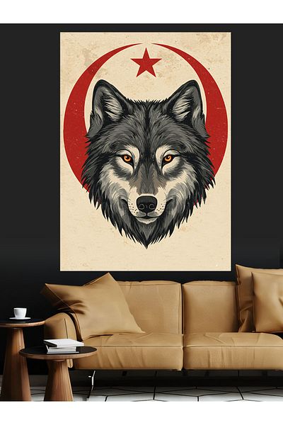 Tablomega Wolf and Moon Figure Decorative Canvas - Mdf Wooden Painting