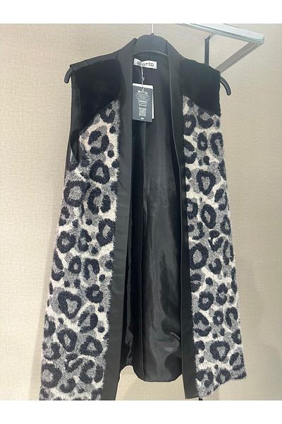 Otto Leopard Pattern Leather Combined Cardigan
