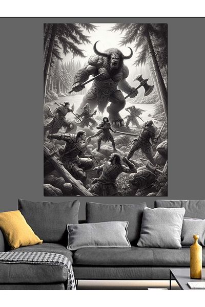 Tablomega Minotaur Battle Decorative Canvas - Mdf Wooden Painting