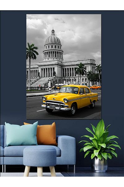 Tablomega Pânză decorativă mașină clasică în Cuba - Pictură din lemn MDF