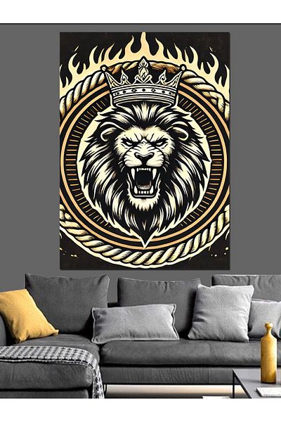 Tablomega Lion and Royal Icon Decorative Canvas - Mdf Wooden Painting