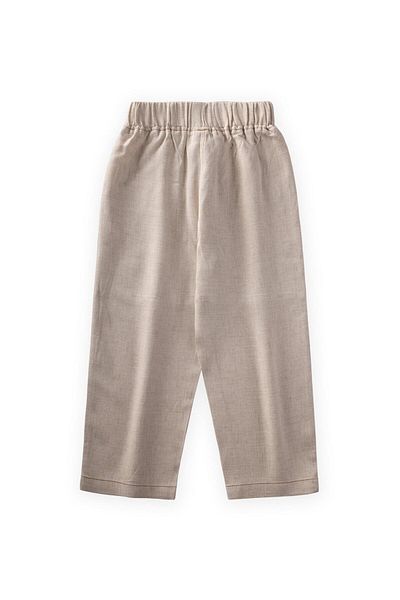 Cigit Natural 2-7 Years Old Contrast Stitched Linen Trousers