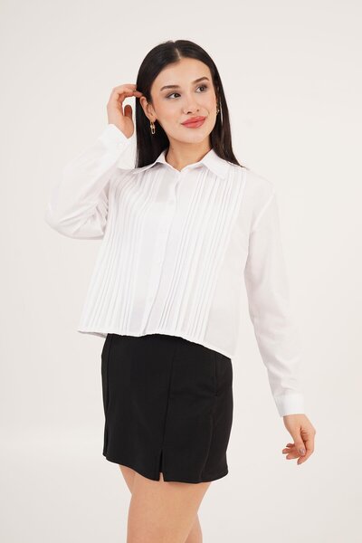 Hipo Trend Передня частина з плісированим переходом Детальна біла сорочка