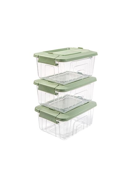 Herevin 1.2 Lt Green Color Triple Storage Container Set - 132 mm X 170 mm X 90 mm