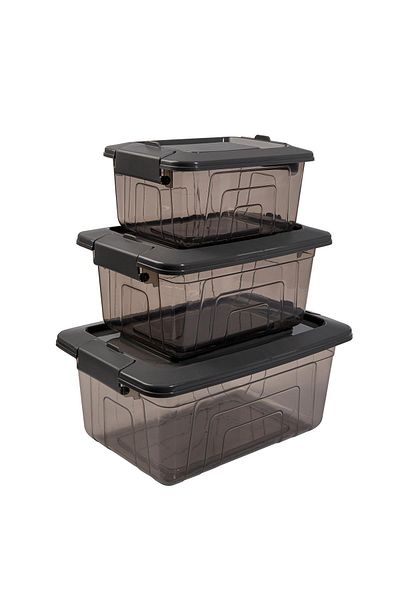 Herevin 1.2 Lt - 2.05 Lt - 3.45 Lt Gray Color Triple Storage Container Set
