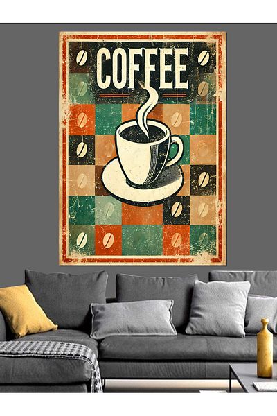Tablomega "Coffee" and Retro Coffee Poster Decorative Canvas - Mdf Wooden Painting