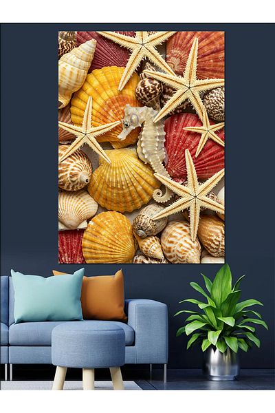 Tablomega Sea Stars and Shells Decorative Canvas - Mdf Wooden Painting