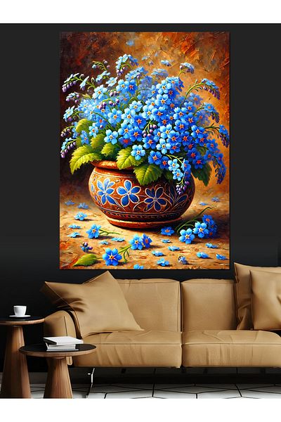 Tablomega Floral Ceramic Vase and Bouquet Decorative Canvas - Mdf Wooden Painting