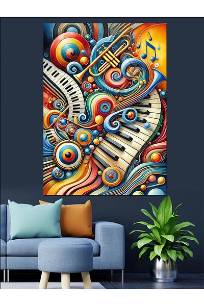 Tablomega Colorful Music Theme and Lines Decorative Canvas - Mdf Wooden Painting