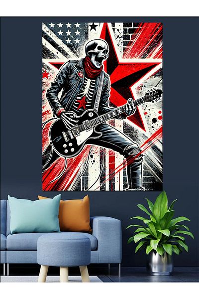 Tablomega Skeleton Playing Guitar Decorative Canvas - Mdf Wooden Painting