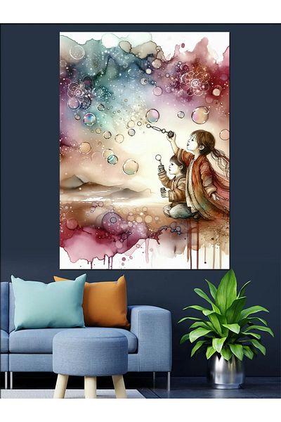 Tablomega Cute Kids Making Bubbles Decorative Canvas - Mdf Wooden Painting