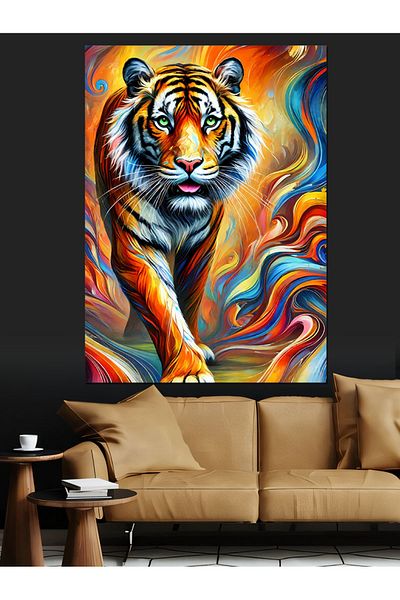 Tablomega Pictură Decorativă Tigru Colorat - Lemn MDF