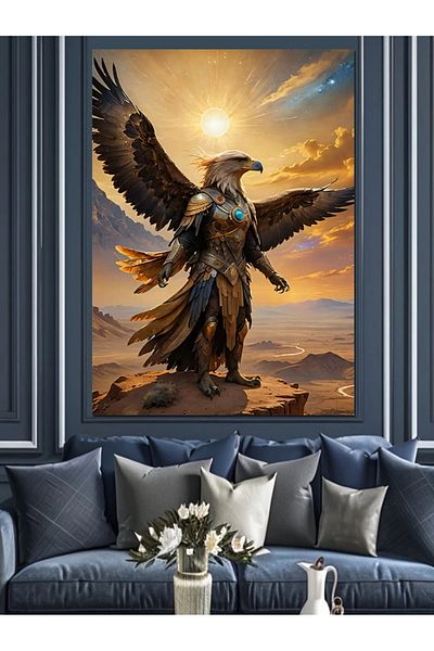 Tablomega Διακοσμητικός καμβάς Eagle and Sun με κοστούμι πολεμιστή - Ξύλινος πίνακας MDF