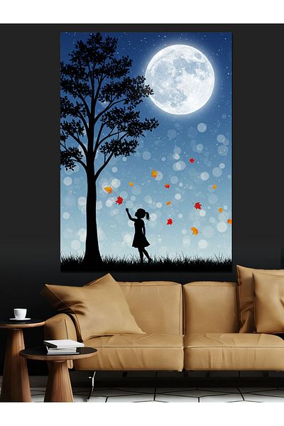 Tablomega Pânză decorativă Tree and Girl at Moonlight - MDF Wood Table