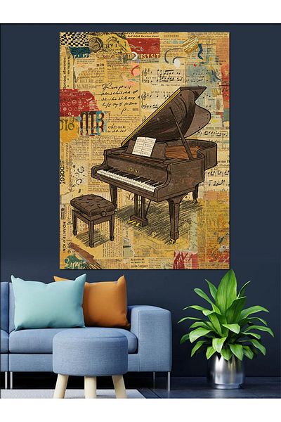 Tablomega Old Piano and Musical Texture Decorative Canvas - Mdf Wood Painting