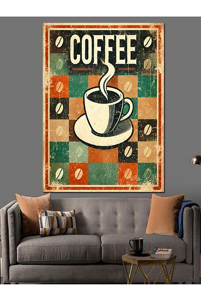 Tablomega "Coffee" and Retro Coffee Poster Decorative Canvas - Mdf Wooden Painting