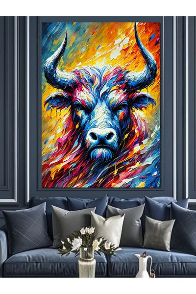 Tablomega Pânză decorativă Colorful Bull and Energy Explosion - MDF Wood Table