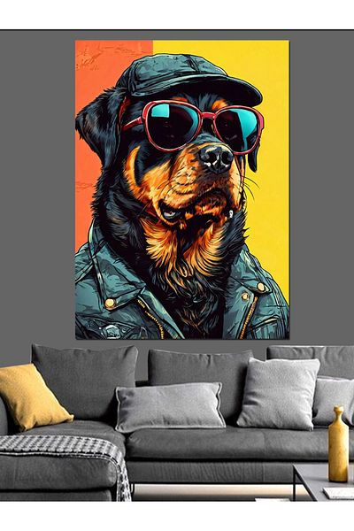 Tablomega Dog with Hat and Red Glasses Decorative Canvas - Mdf Wooden Painting
