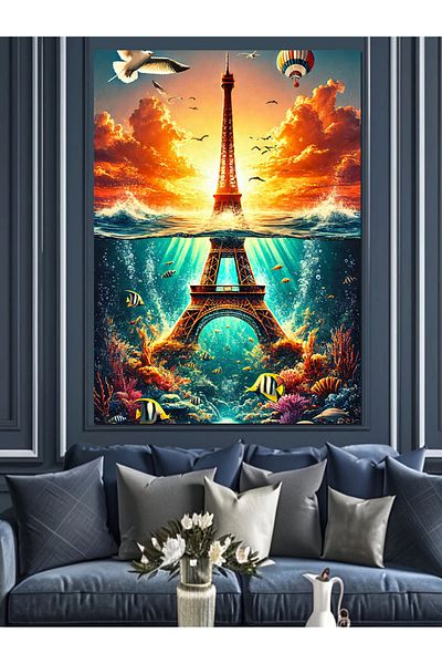 Tablomega Desen colorat Turnul Eiffel Pânză Decorativă - Lemn MDF Pictură