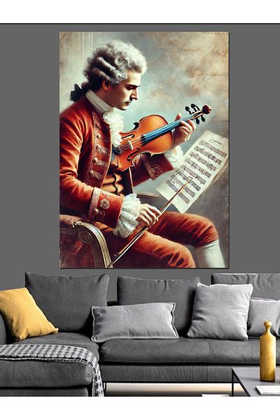 Tablomega Violin Playing Mozart Figure Decorative Canvas - Mdf Wooden Painting