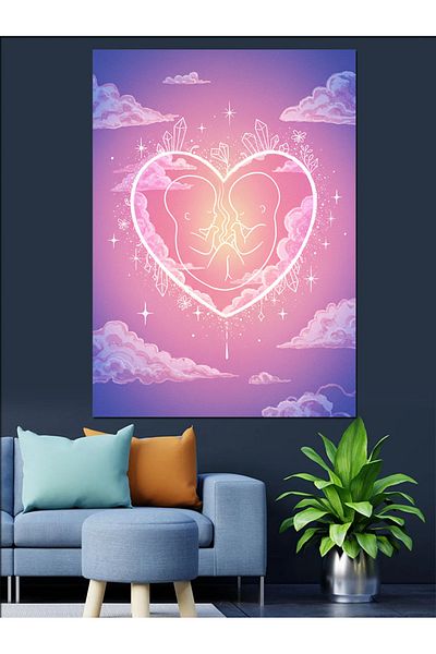 Tablomega Pink Heart and Baby Decorative Canvas - Mdf Wooden Painting