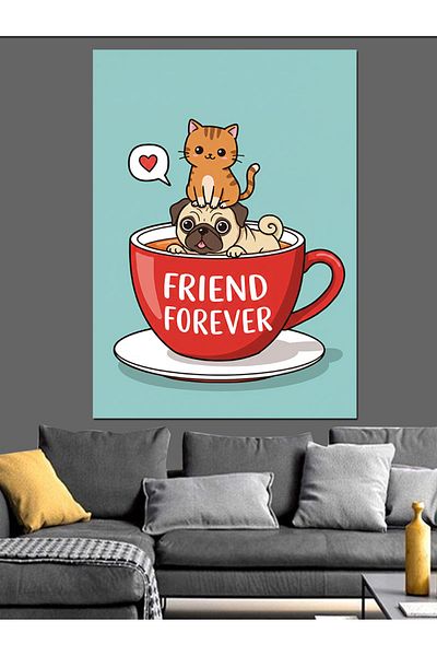 Tablomega Friendship Cup Drawing Decorative Canvas - Mdf Wooden Painting