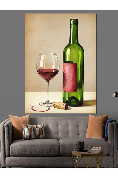 Tablomega Wine Bottle and Glass Decorative Canvas - Mdf Wooden Painting