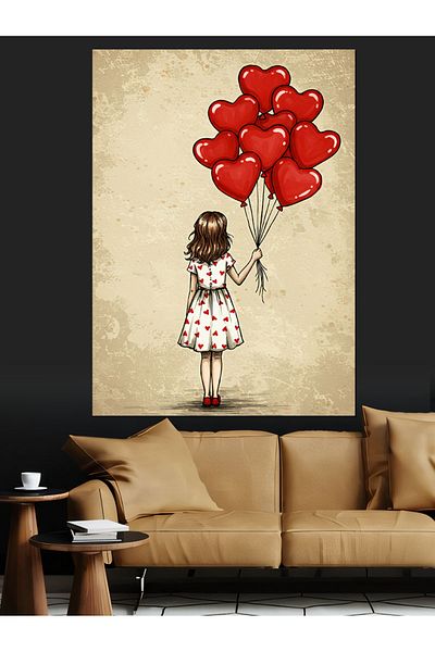 Tablomega Little Girl Flying with Balloons Decorative Canvas - Mdf Wooden Painting