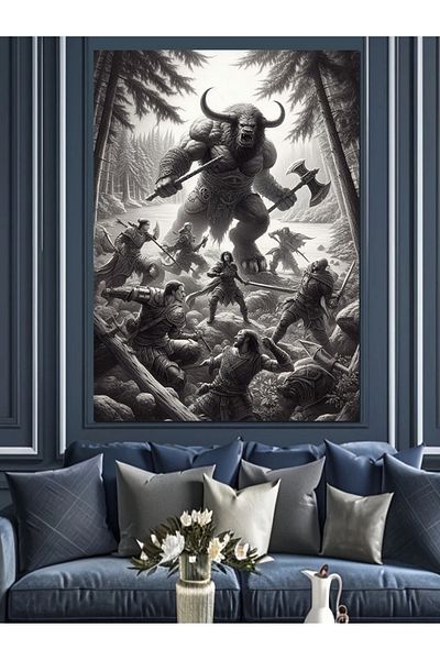 Tablomega Minotaur Battle Decorative Canvas - Mdf Wooden Painting