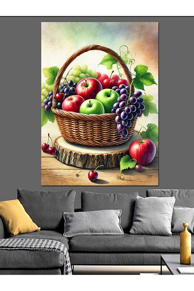 Tablomega Fruit Basket and Colors Decorative Canvas - Mdf Wooden Table