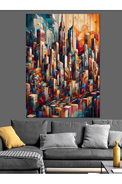 Tablomega Case Colorate Surrealiste Pânză Decorativă - Lemn MDF