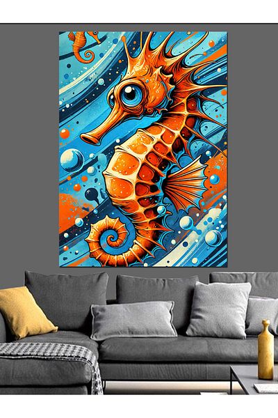 Tablomega Seahorse Design Decorative Canvas - Mdf Wooden Table