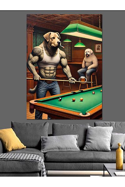 Tablomega Dogs at the Pool Table Decorative Canvas - Mdf Wooden Table