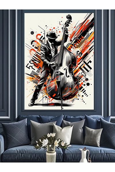 Tablomega Jazz Musician and Colorful Strokes Decorative Canvas - Mdf Wooden Painting