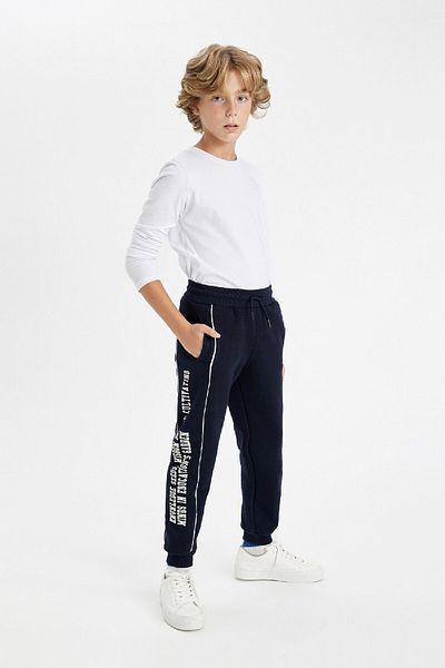 DeFacto Navy Blue Printed - Rubber Waist Jogger Sweatpants, Pockets - Boy C9288a824au