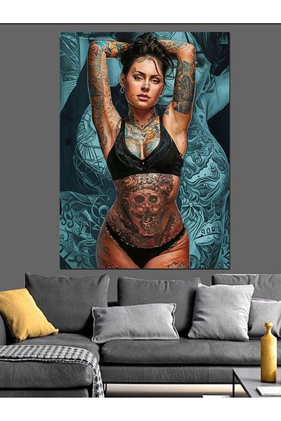 Tablomega Tattooed Woman Decorative Canvas - Mdf Wooden Painting