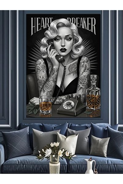 Tablomega Black and White Woman Drawing Decorative Canvas - Mdf Wooden Painting