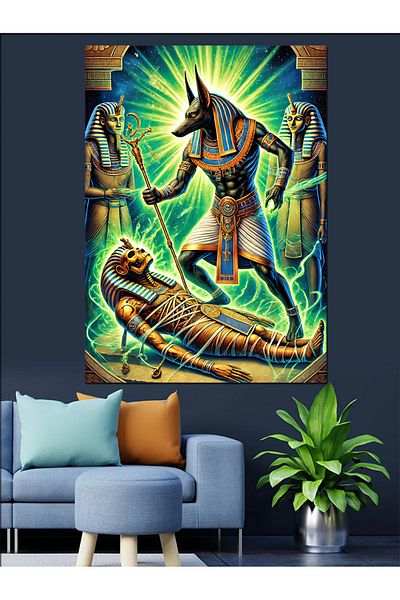 Tablomega Anubis and Egyptian Mythology Decorative Canvas - Mdf Wooden Painting