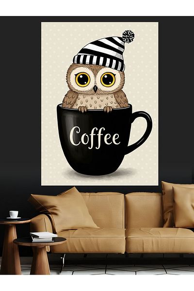 Tablomega Owl in Coffee Cup Decorative Canvas - Mdf Wooden Painting