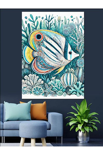 Tablomega Pânză decorativă Pește Coral și Lumea Submarinului - Lemn MDF