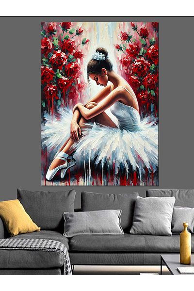 Tablomega Ballerina and Flowers Decorative Canvas - Mdf Wooden Painting