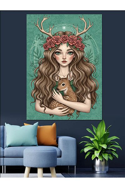 Tablomega Pânză decorativă pentru femei cu coroană florală - Lemn MDF