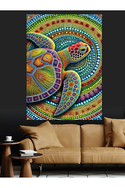 Tablomega Colorful Turtle and Hot Motifs Decorative Canvas - Mdf Wooden Painting
