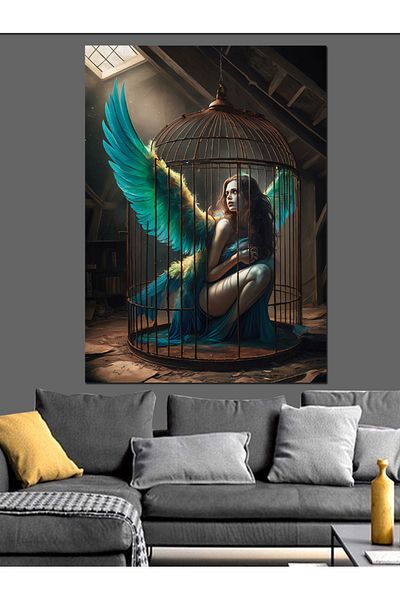 Tablomega Angel in the Cage Decorative Canvas - Mdf Wooden Painting