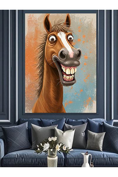 Tablomega Funny Horse Drawing Decorative Canvas - Mdf Wooden Painting