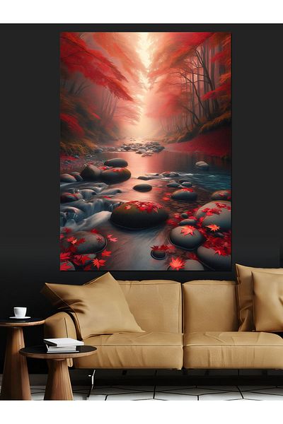 Tablomega Autumn and Creek Decorative Canvas - Mdf Wooden Painting