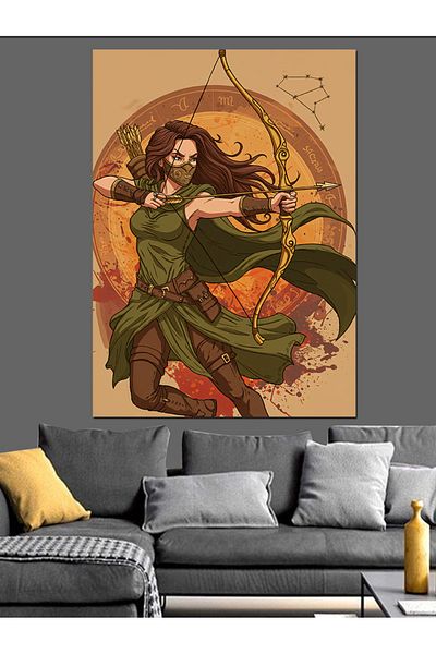 Tablomega Pânză decorativă cu figura de femeie care trage arc - MDF Lemn